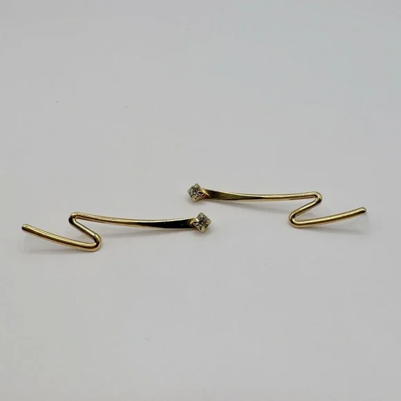 VINTAGE Gold-Tone Crystal Zig Zag Earrings - Picture 5 of 11
